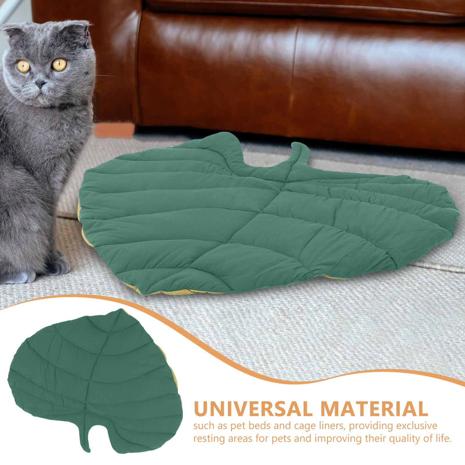 Pet Mat Leaf Shape All-Season Reversible Cushion 25.55x24.76inch Machine Washable Dog Crate Pad Cat Bed Mat Indoor Use