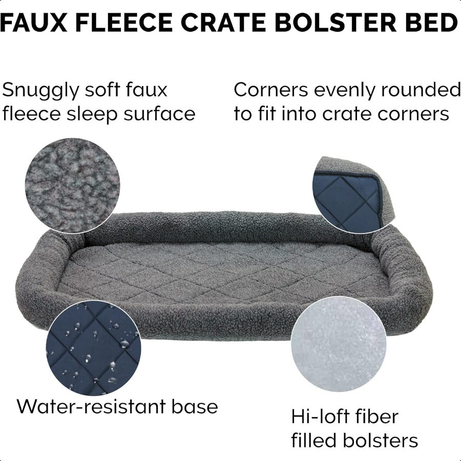 Dog Bed for Small Dogs Indoor Cats 100 Washable Sized to Fit Crates Sherpa Fleece Bolster Crate Pad Gray Small