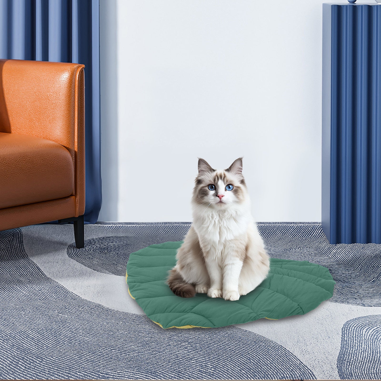 Pet Mat Leaf Shape All-Season Reversible Cushion 25.55x24.76inch Machine Washable Dog Crate Pad Cat Bed Mat Indoor Use