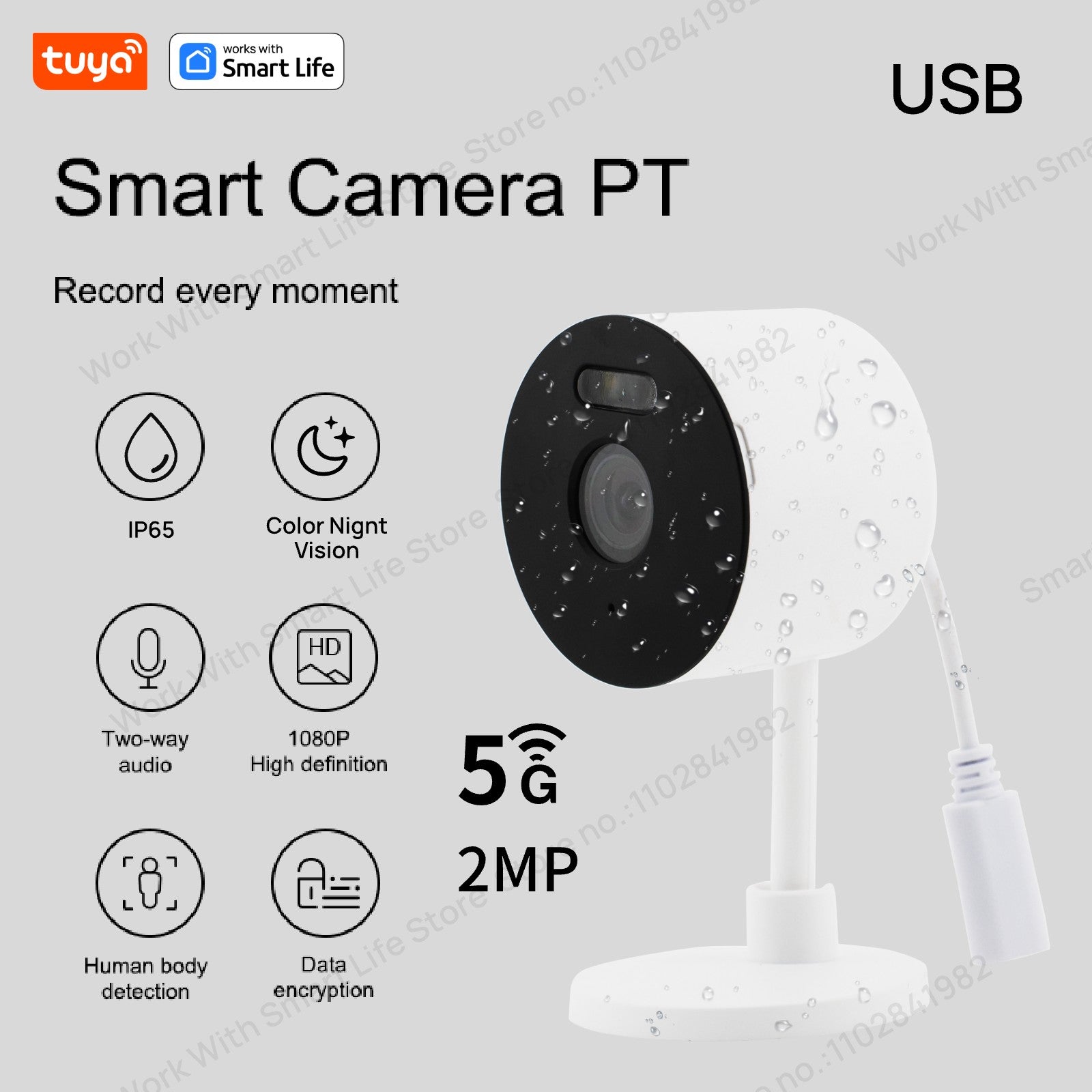 5G & 2.4G Tuya Smart Indoor/Outdoor Security Camera for Home,Baby/Elder/Pet Camera With Phone App,Color Night Vision 2-Way Audio